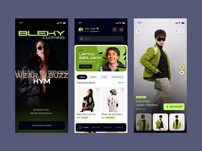 BLEKY Fashion Mobile App Design. addtocart appdesign applicationdesign appui blekymobileapp buyonline clothingapp creativedesign designconcept designinspiration ecomerceapp fashionapp iosapp mobileapp mobiledesign onlineorder onlinesale onlineshopping shoppingapp uiuxdesign