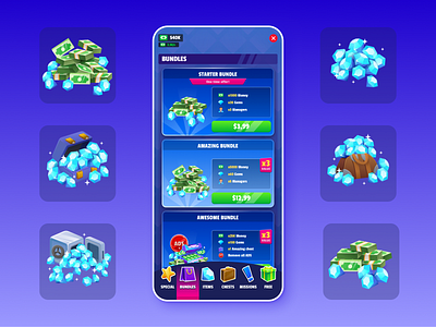 Game UI Shop Bundles & Gems bundle casual game game shop game ui gems mobile game shop vector