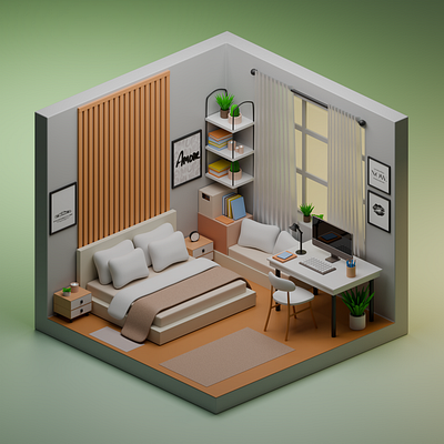 Modern bedroom 3d graphic design isometrics