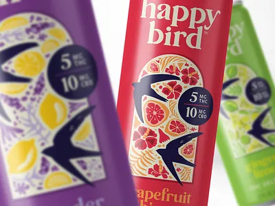 Happy Bird Branding & Packaging Design bird botanical cannabis floral ginger grapefruit hibiscus illustration lavender lemon lime packaging thc