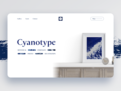 Cy · Site Concept art clean cyanotype e commerce hero landing landing page light photography print ui