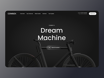 Concept Hero Cowboy Electric Bicycle | Website Design bicycle concept dark design figma hero landing layout photo product technology ui ux website