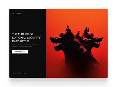 Cerberus - AI Defense Tech Hero ai air force automation cyber defense header hero illustration landing page military modern orange security ui web design website