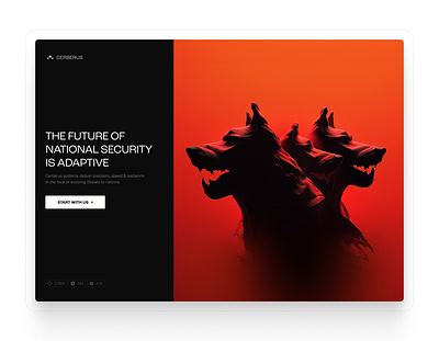 Cerberus - AI Defense Tech Hero ai air force automation cyber defense header hero illustration landing page military modern orange security ui web design website