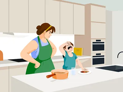 Yuck! boy character chef child cooking design food graphic illustration kitchen pastel people vector woman