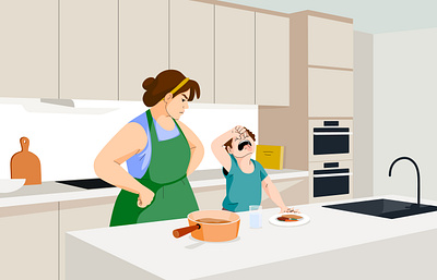 Yuck! boy character chef child cooking design food graphic illustration kitchen pastel people vector woman