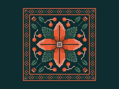 Floral Motif - Pixel Art Cross Stitch Design botanical christmas christmas sweater cross stitch embroidery floral folk art folksy illustration knit pattern pixel art pixel artist ugly sweater