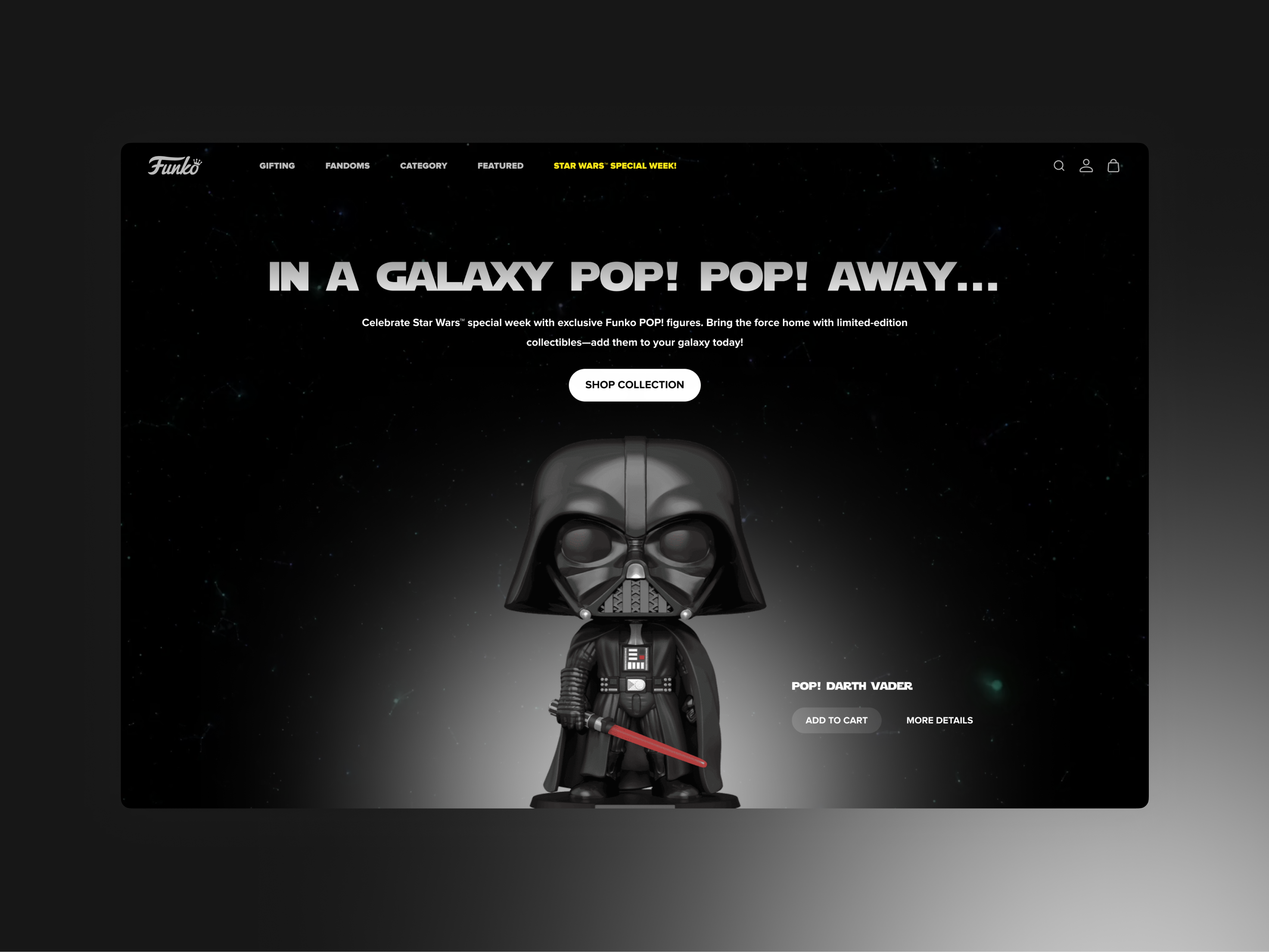 Funko Pop! Star Wars™ Week – Landing Page Concept funko funko pop landing landingpage product design space star wars starwars toy ui uiux ux web design