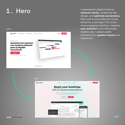 Lodgify -design test- 1. Hero animation beforeafter concept design figma hero home landing page prototype test ui user interface web design website