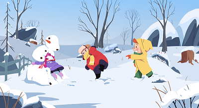 A Little Snowball Fight design illustration kids snow snowball vector winter woods