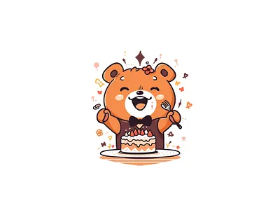 bear illustration with a cake animal bear cake celebrating colorful design graphic design illustration logo teady