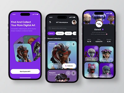 NFT Marketplace - Niforty Mobile App app app design blockchain crypto cryptocurrency ethereum mobile ui nft nft app nft design nft illustration nft marketplace nft mobile nfts purple