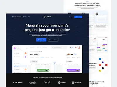 Taskbit - Task Management Landing Page b2b b2b website clean daily task landing page productivity productivity website project management saas saas landing page saas website schedule task manager tasks to do list todo web design website