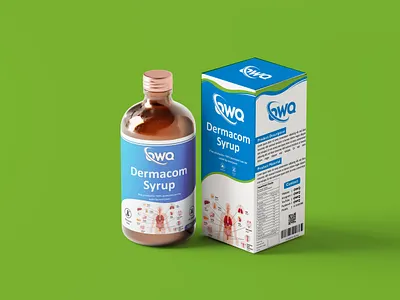 Dermacom Syrup Label & Box Design bottle deisgn box design label deisgn packaging design syrup syrupbox syruplabel
