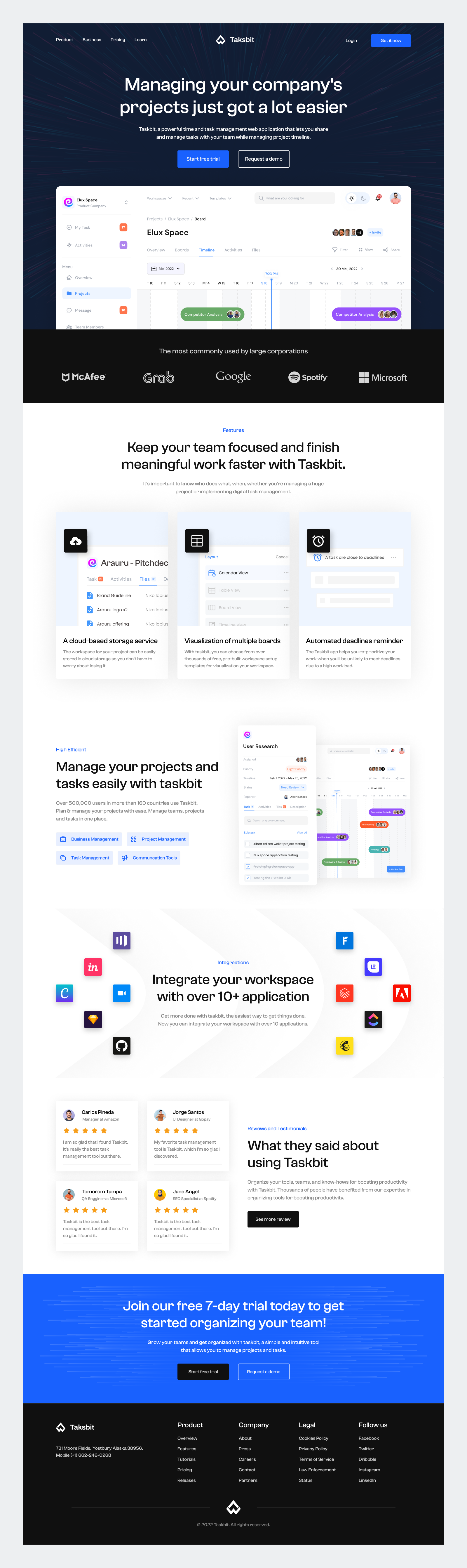 Taskbit - Task Management Landing Page by Arya Pradana for Elux Space ...
