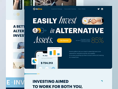 InOne - Easily Invest in Alternative Assets Website clean design finance fintech invest investment landing page minimalist ui ux web website