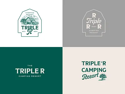 Triple R: Unused Branding adventure badge badge design barn branding camping illustration line lineart lockup logo minimalist monoline outdoor resort retro trees typography vintage