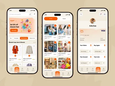 Amazon E-commerce Mobile App amazon amazon app amazon shopping app amazon store e commerce e commerce app fashion app minimal mobile app mobile esign online product redesign shopping shopping app shopping chart ui design uidesign