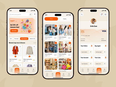 Amazon E-commerce Mobile App amazon amazon app amazon shopping app amazon store e commerce e commerce app fashion app minimal mobile app mobile esign online product redesign shopping shopping app shopping chart ui design uidesign