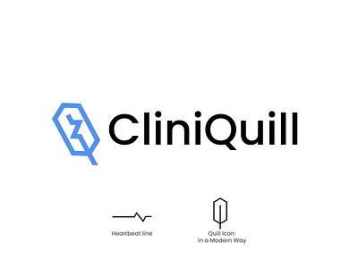 cliniquill ai beat branding care clinic clinical doctor health heart medical meditech logo quill tech technology