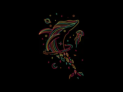 PLAYING WHALE animal artwork classic clothing illustration lineart monoline neon style vintage whale