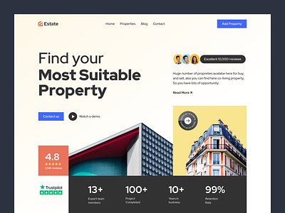 Estate-Property Landing Page Website design appaerment building clean design house interface landing page minimal minimalist property property website real estate real estate agency realtor popular trendy ui uiux web web design website