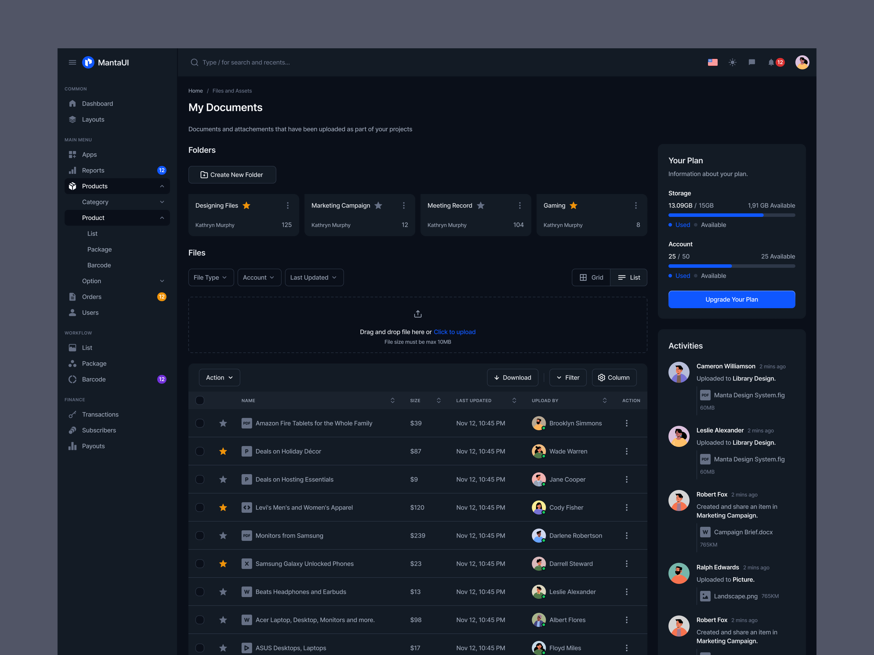 My Documents / File Management UI Dashboard app app design dashboard design file file library file management flat manager menu minimal my document ui upload upload file ux