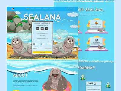 Sealana_Meme Coin_Landing Page animal world art print artwork babypengu crypto landing page digital illustration dinosaur figma meme coin meme coin landing page meme coin website meme nft meme website nature poster penguin presale presale meme presale website reptile sloth