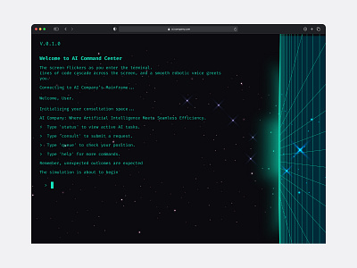 AI Company Management - AI Command Center UI Design ai ai company ai design artificial command prompt company ai design green linux prompt space terminal ui ui design uiux ux web web design