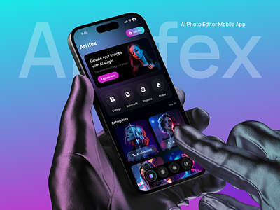 AI Photo Editor Mobile App ai app app design design digital art editing app editing mobile app editor apps ios mobile mobile app mobile app design online photo apps photo edit photo editing ui