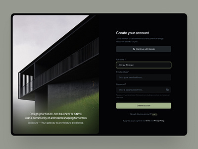 Architecture studio / Desktop sign-up screen architect architecture design desktop figma register registration sign up signup ui uidesign ux uxdesign website