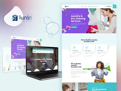 Aundri - Dry Cleaning Services Web Design branding business clean cleaner cleaning cleaning business cleaning service clothing repair design dry cleaning illustration ironing laundry laundry service logo modern portfolio ui ux vector
