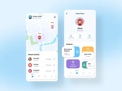 Parental Control App Concept app app design children control control app gps graphic design kids kids app location map mobile app mobile app design monitor parental parents school socials track ui design
