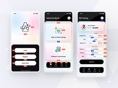 AirConnect - Money Transfer App app bank app banking component e wallet finance fintech fintech app grid illustration money money app money transfer p2p payment send money transactions transfer transfer app wallet