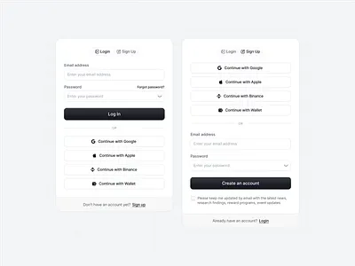 Login & Signup Authentication UI auth auth ui authentication authentication ui binance crypto platform fintech input input field log in login login options login signup login ui login ui designs secure signup signup navigation wallet web3