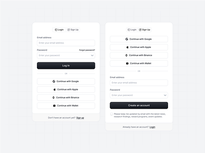 Login & Signup Authentication UI auth auth ui authentication authentication ui binance crypto platform fintech input input field log in login login options login signup login ui login ui designs secure signup signup navigation wallet web3