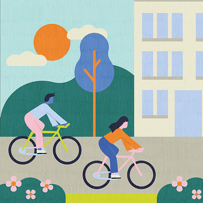 Biking through Town 2d animation animation biking graphic design illustration vector