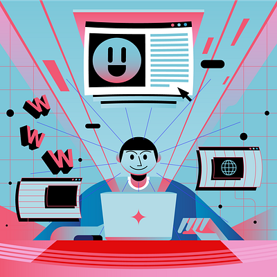 Future Browsing boy branding computer design digital editorial future icon illustration indonesia laptop man monitor page smile ui vector website