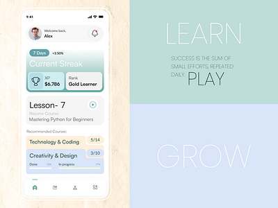 Gamified Learning Mobile App UI UX Design edtech gamification gamified learning idealrahi interactive design learning app minimal ui modern app ui modern ui online education personalized learning progress trackinng rewards system saas product skill development student engagement ui inspiration ui ux ux design visual design