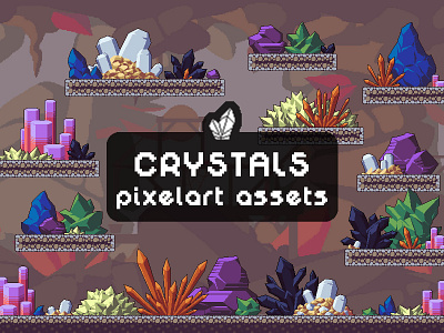 Free Crystals Pixel Art Asset Pack 2d art asset assets crystal crystals element elements fantasy game game assets gamedev indie indie game pixel pixelart pixelated set sets