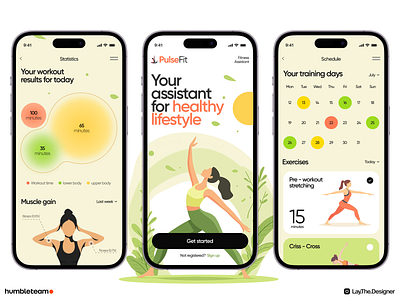 PulseFit - Mobile App Concept 2d calendar calories concept creative diagram exercises fitness gym health illustrations inspiration interface lifestyle mobile app pilates training ui ux workout