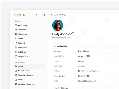 User Profile & Account Settings UI account account settings account settings project avatar designing profile details page personal info settings settings ui sidebar navigation user avatar user data user details user info user profile user profile design user profile figma user settings