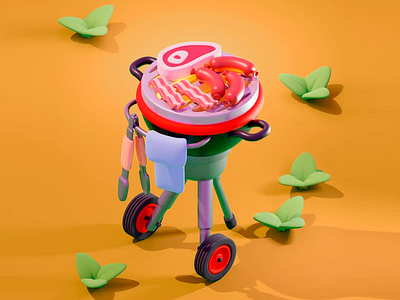 3D Illustration of a Barbecue Grill 3d 3d art 3d composition 3d illustration 3d visual 3dmodeling abstract design barbecue barbecue grill cheerful clean colorful creative food illustration food items gradient background micro living modern playful summer vibe