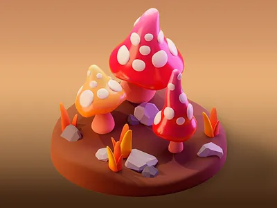 3D Design: Mushroom Scene 3d 3d art 3d design 3d rendering 3d visual clean clean 3d design colorful creative design digital illustration gradient background harmonious color palette imaginative atmosphere modern mushroom mushroom scene mushrooms playful warm colors