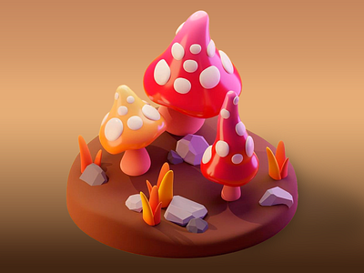 3D Design: Mushroom Scene 3d 3d art 3d design 3d rendering 3d visual clean clean 3d design colorful creative design digital illustration gradient background harmonious color palette imaginative atmosphere modern mushroom mushroom scene mushrooms playful warm colors