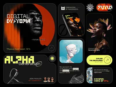 Futuristic NFT Realm avantgardedesign boldtypography cryptoart cyberpunkdesign dashboarddesign designinspiration digitalassets digitalfashion dribbbleshots figma futuristicdesign metaverseaesthetic neonvibes productdesign techwear uidesign uiux visualstorytelling web3design webdesign