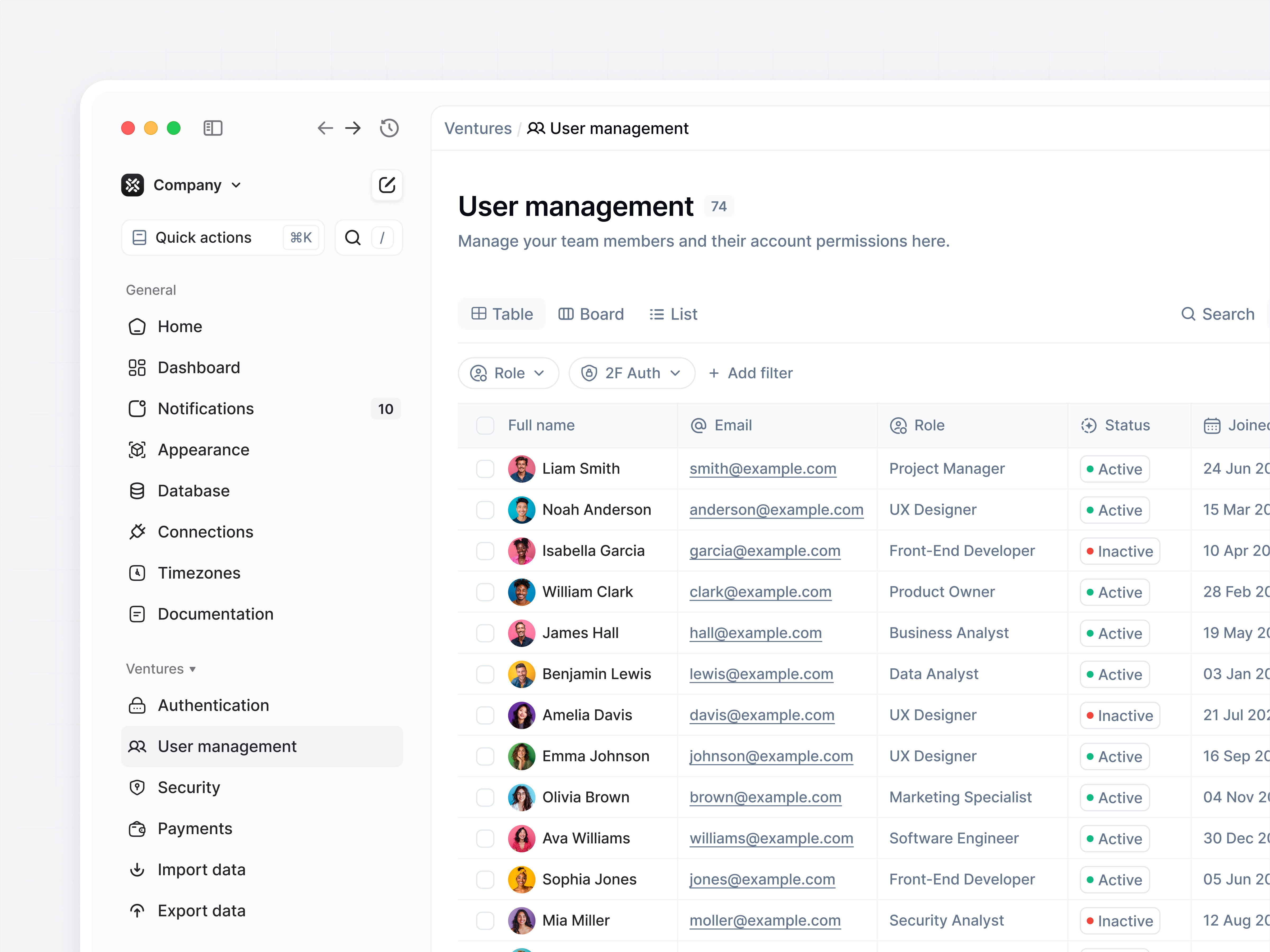Example of User Management Dashboard (Light Mode)