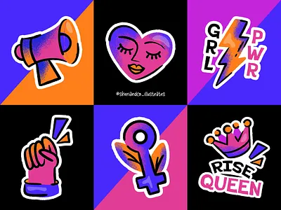 International Women's Day Stickers crown digital art empower empowerment equality female feminist girl power heart iconography illustration international womens day iwd queen sisterhood sticker strong unite women womens day