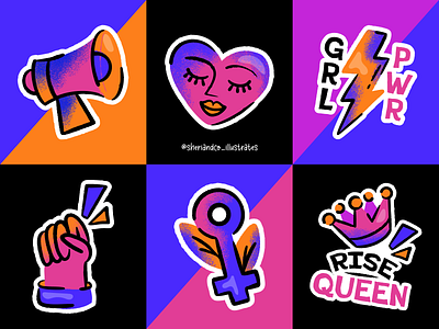 International Women's Day Stickers crown digital art empower empowerment equality female feminist girl power heart iconography illustration international womens day iwd queen sisterhood sticker strong unite women womens day