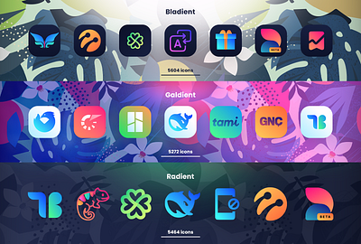 Gladient, Bladient, Radient Icon Packs android art bladient branding design gladient google graphic design havoc icon icons illustration ios logo play product radient set style